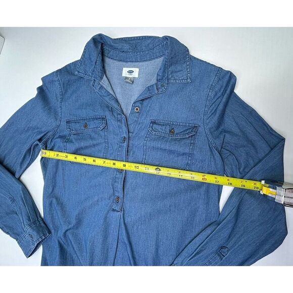 Old Navy Chambray Shirt Dress Womens Small Button Front Pockets Long Sleeve Blue - Picture 7 of 15